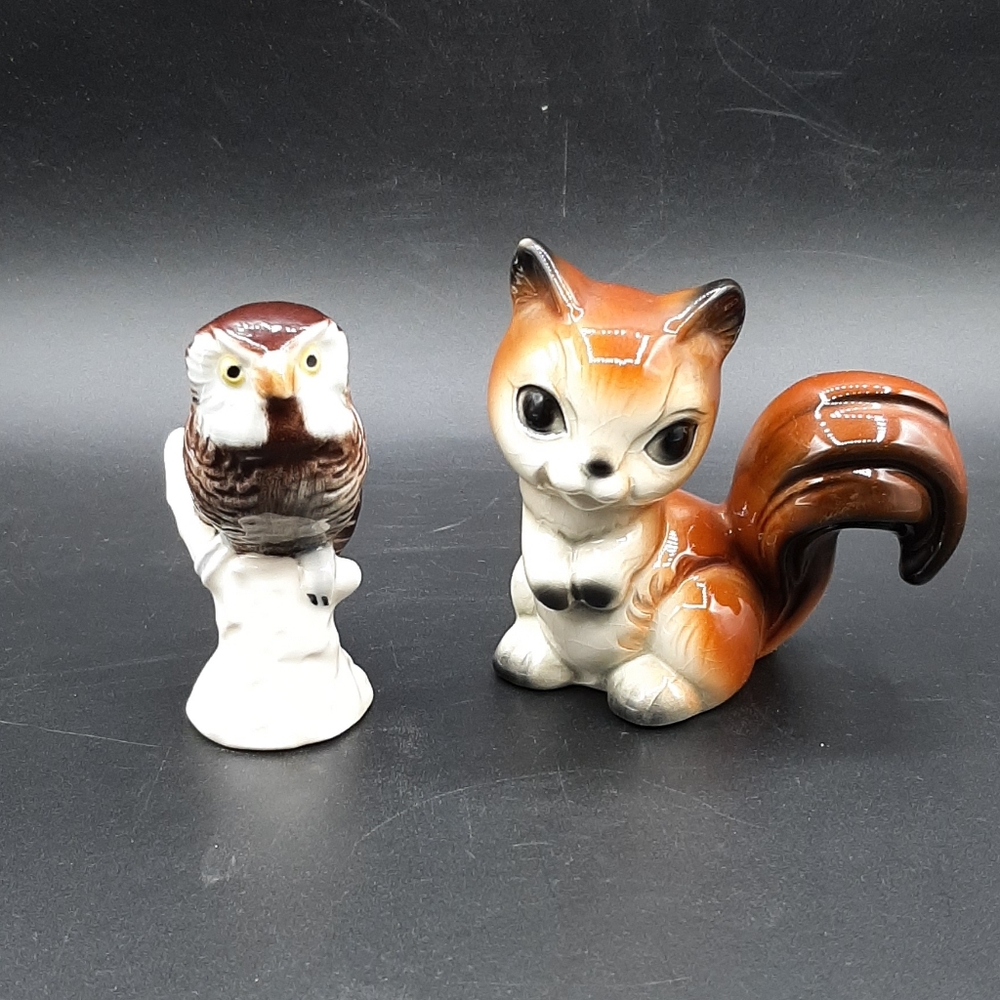 Vintage Goebel Figurines Lot of 2 Squirel & Owl West Germany